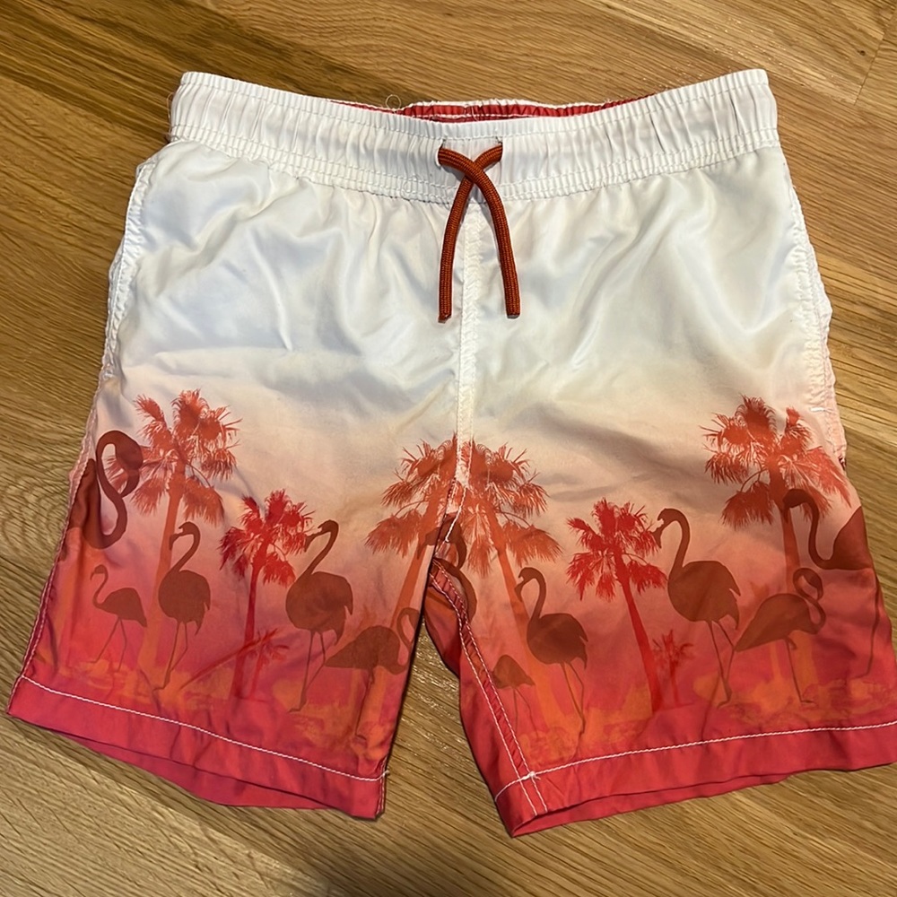 Boy’s swim trunks in fun flamingo print.  size XL boys.